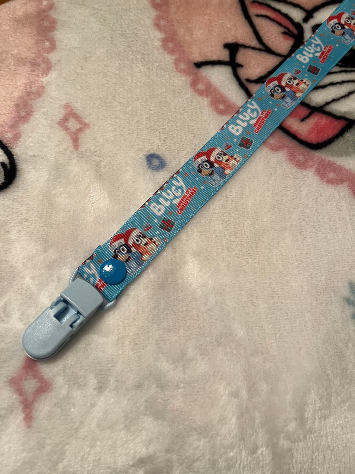 Blue Christmas Bluey Pacifier Clip