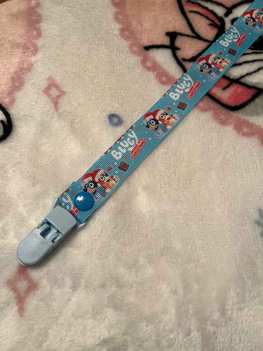 Blue Christmas Bluey Pacifier Clip