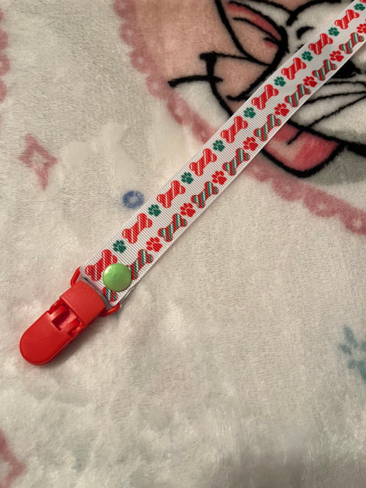 Christmas Paws and Bones Pacifier Clip